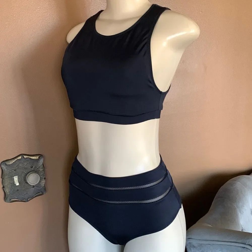 Victoria’s Secret High-Neck Crop Tank Hi-Brief Bikini Swimsuit XS/S black